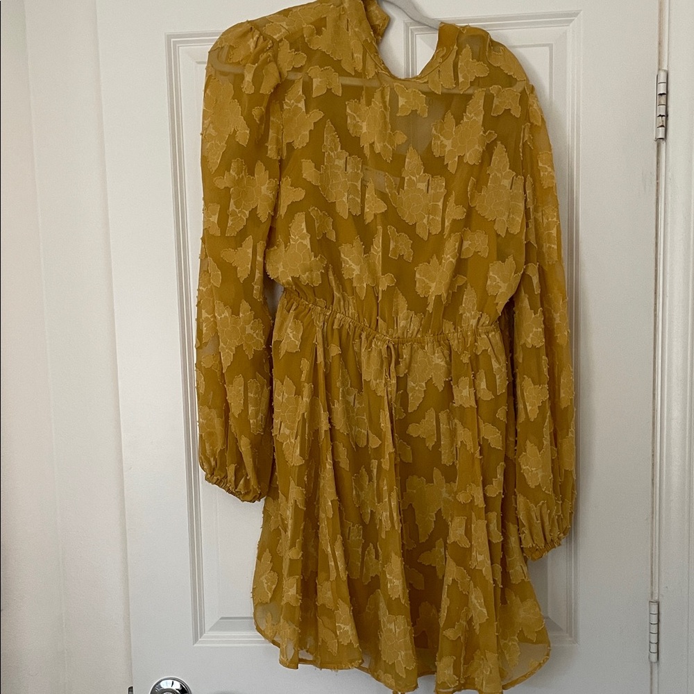 ASOS Mustard Long Sleeve Dress with Butterfly Pattern